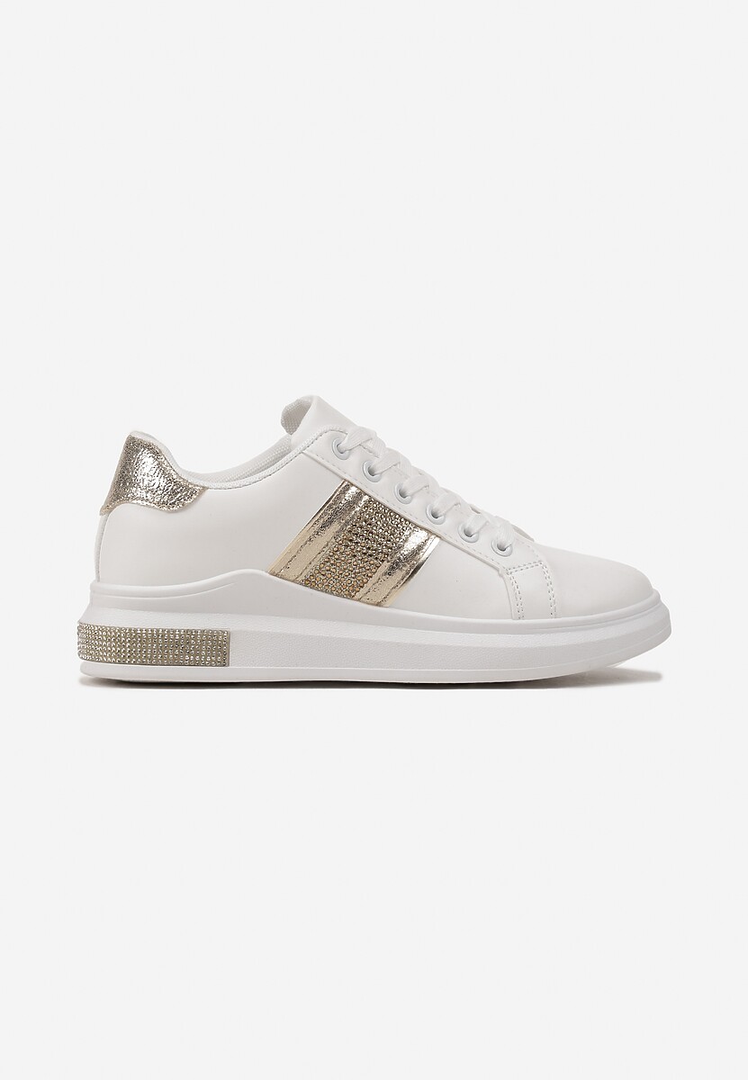 Sneakers Albi-Aurii cu Inserții Metalice și Pietre pe Talpă Groasă Wirela 3