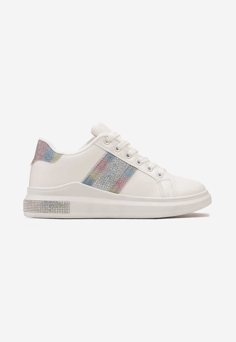 Sneakers Albi cu Inserții Metalice și Pietre Strass pe Talpă Groasă Wirela 3