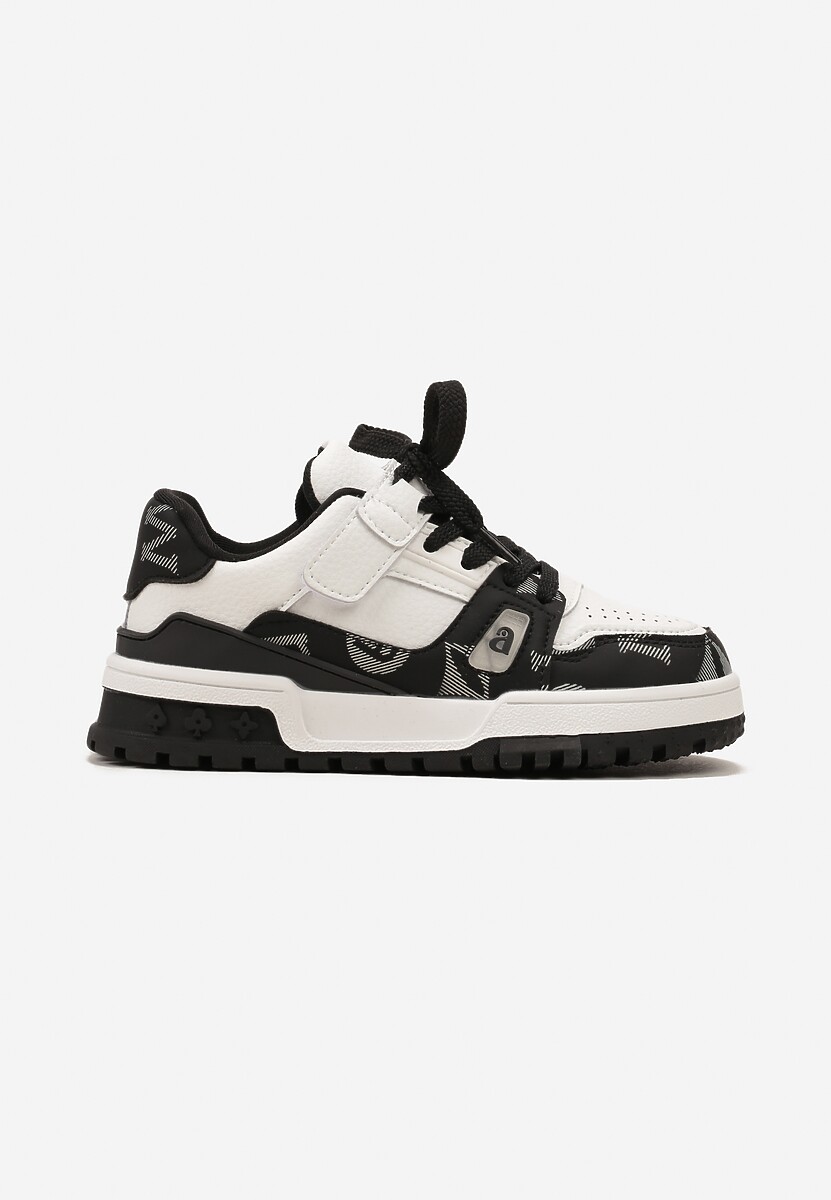 Czarno-Białe Buty Sportowe Sneakersy na Platformie z Tłoczeniem na Rzep Tetilda 1