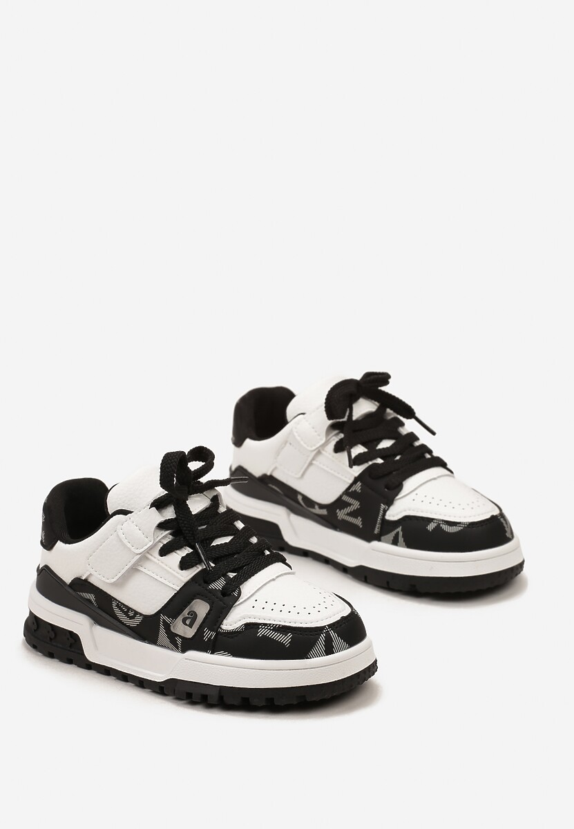 Czarno-Białe Buty Sportowe Sneakersy na Platformie z Tłoczeniem na Rzep Tetilda 2