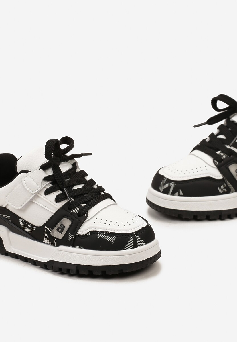 Czarno-Białe Buty Sportowe Sneakersy na Platformie z Tłoczeniem na Rzep Tetilda 3
