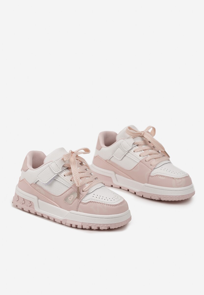 Różowo-Białe Buty Sportowe Sneakersy na Platformie z Tłoczeniem na Rzep Tetilda 2