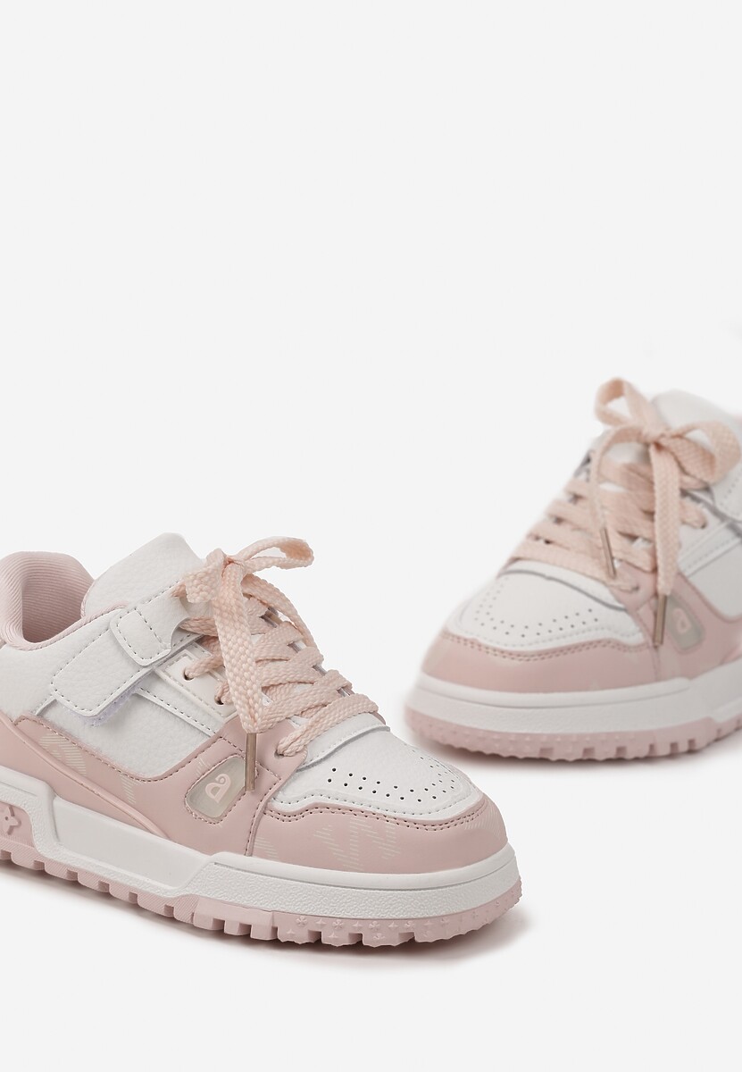 Różowo-Białe Buty Sportowe Sneakersy na Platformie z Tłoczeniem na Rzep Tetilda 3