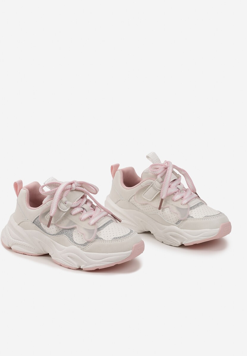 Różowe Brokatowe Buty Sportowe Sneakersy na Tłoczonej Podeszwie Benera 2