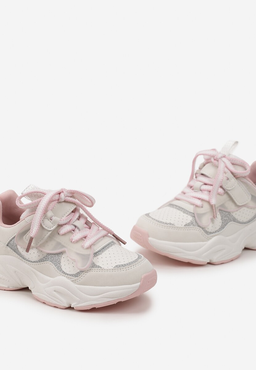 Różowe Brokatowe Buty Sportowe Sneakersy na Tłoczonej Podeszwie Benera 3