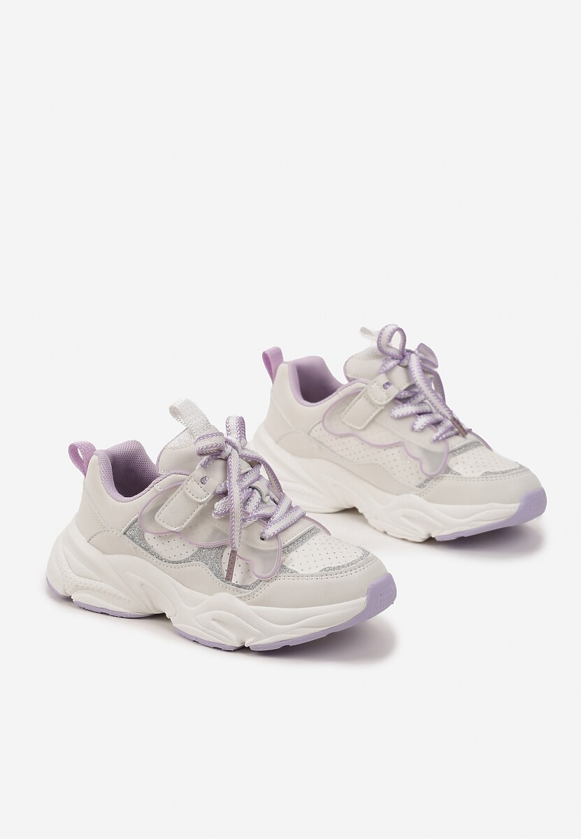 Fioletowe Brokatowe Buty Sportowe Sneakersy na Tłoczonej Podeszwie Benera 2