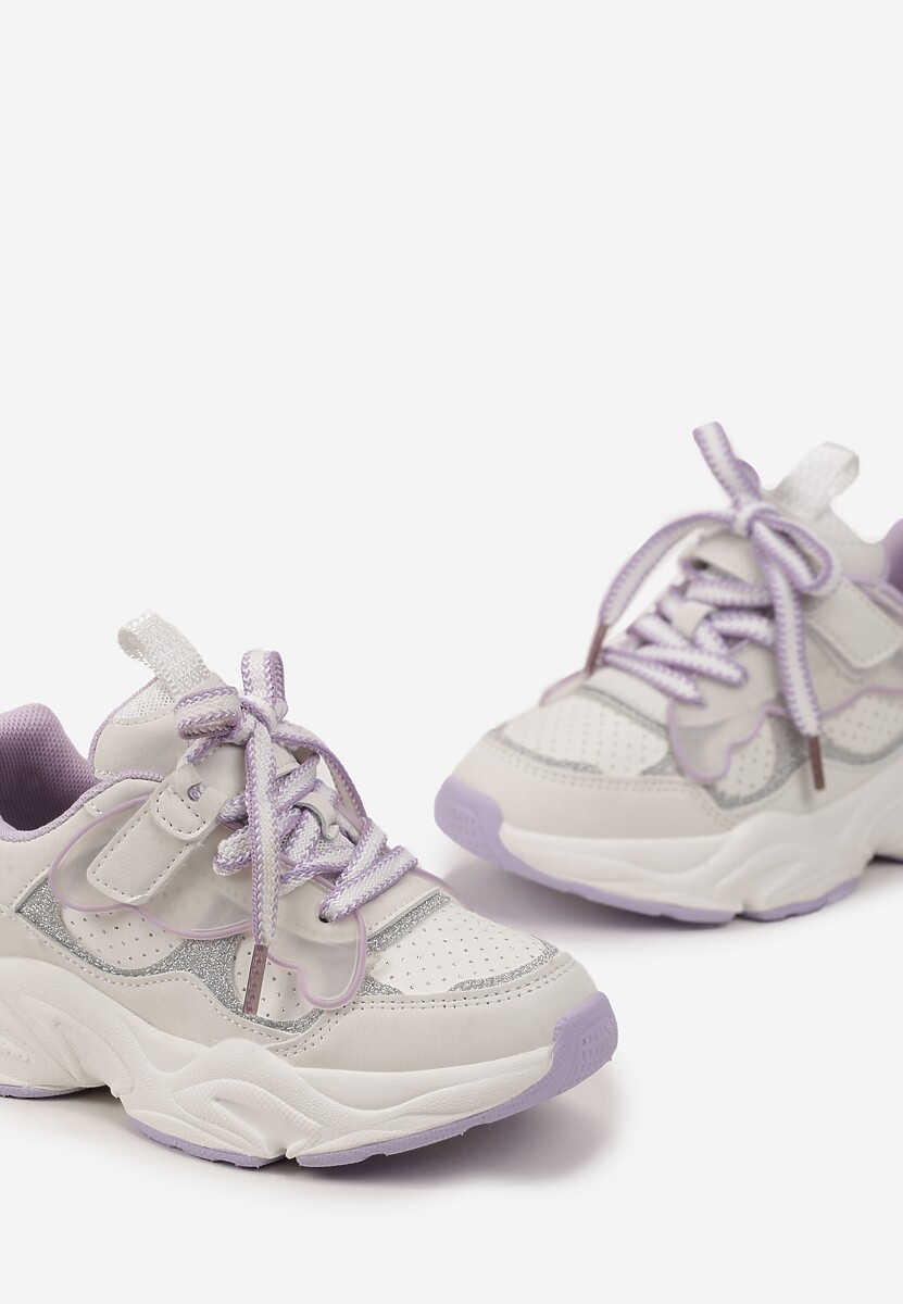 Fioletowe Brokatowe Buty Sportowe Sneakersy na Tłoczonej Podeszwie Benera 3