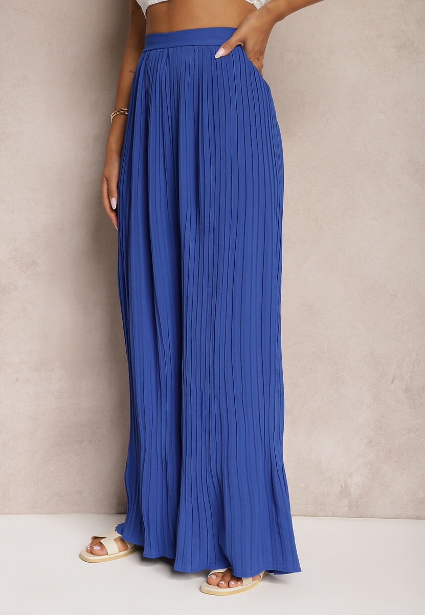 Pantaloni Bleumarin Largi Cu Pliuri Talie Inalta Mirealli 1