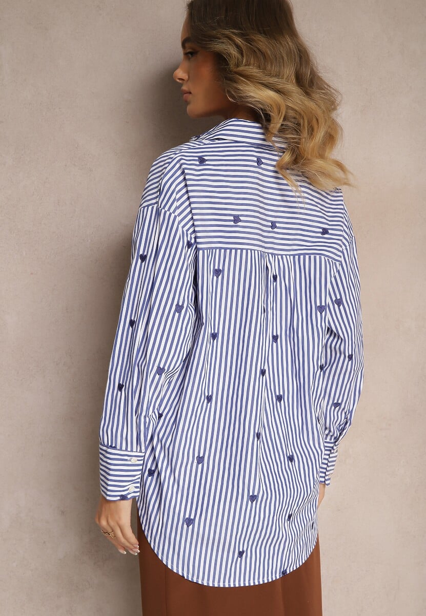 Granatowa Koszula z Bawełny w Paski z Wyhaftowanymi Serduszkami Aleriesa 3