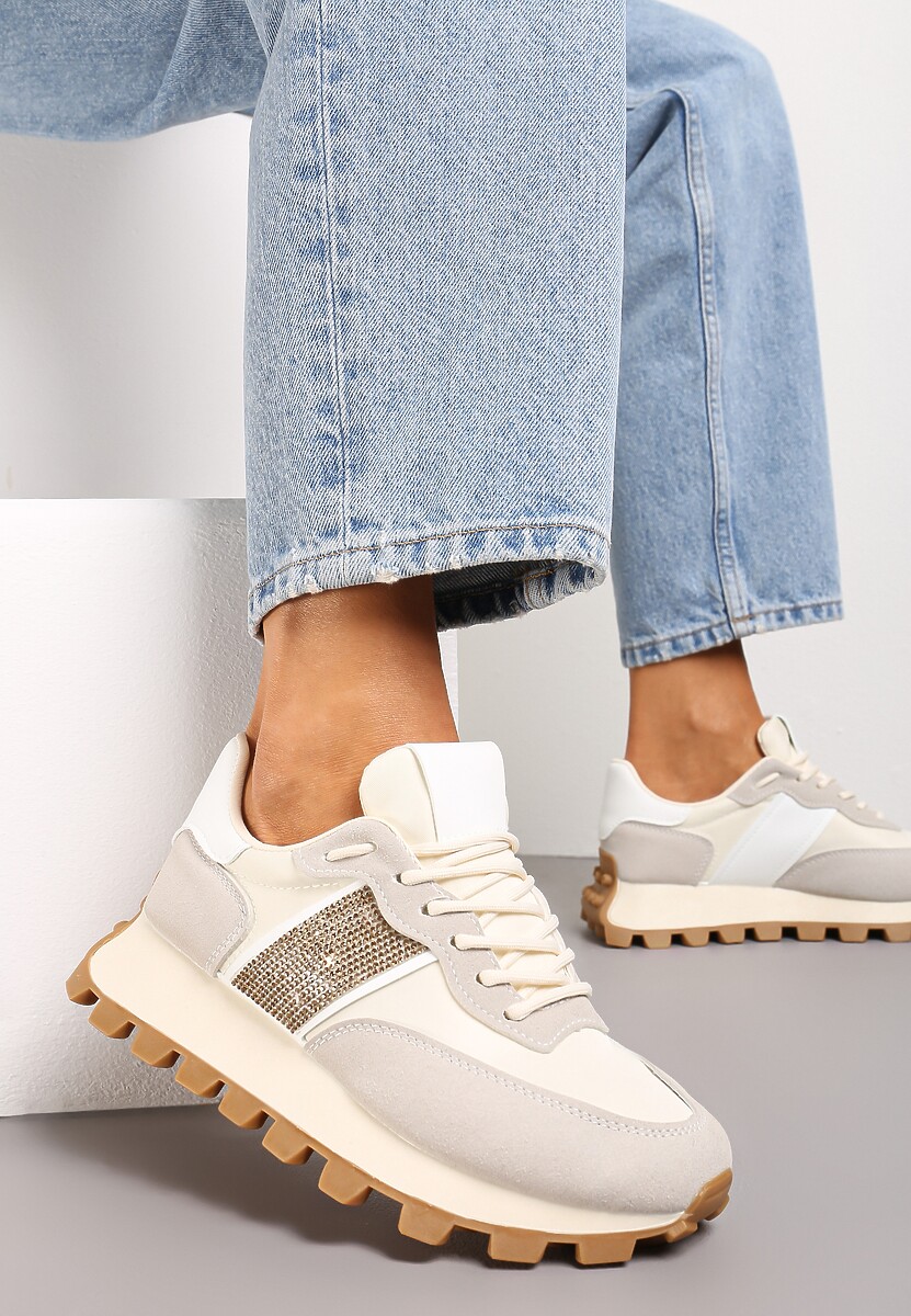 Sneakerși Bej cu Talpă Groasă și Aplicatie cu Paiete Thesalia 1