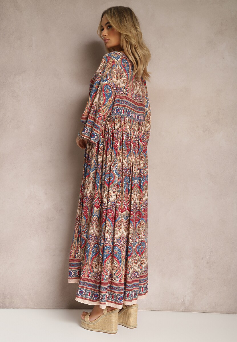 Rochie bej deschis evazată cu model paisley și mânecă 3/4 Briarwa 3
