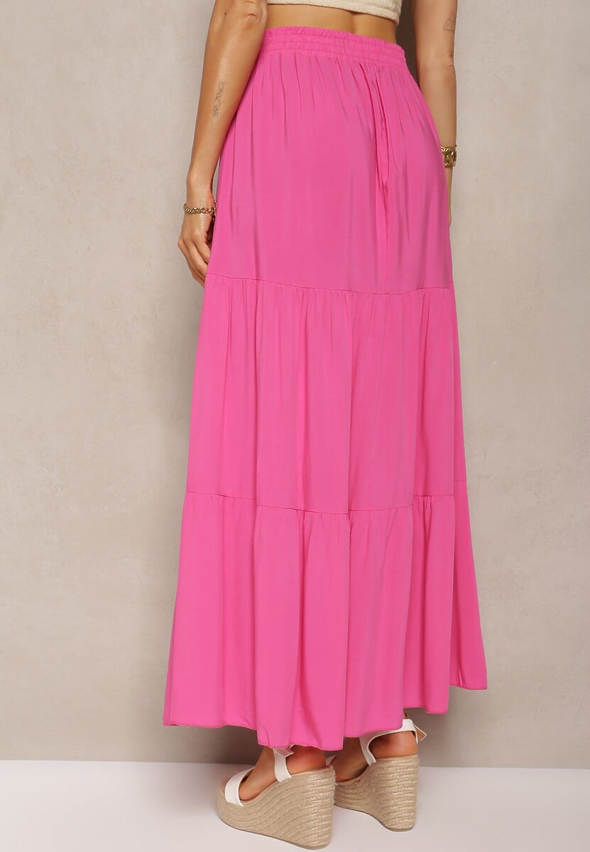 Fusta maxi cloș fuchsia din viscoză cu șnururi din material Wintelis 3