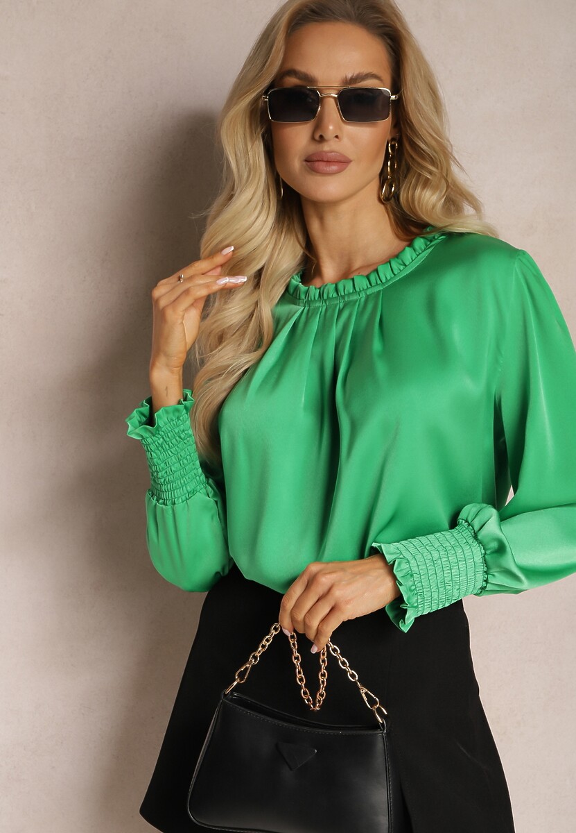 Bluză Verde cu Drapări Decorative Croi Lejer Gwoneissa 2