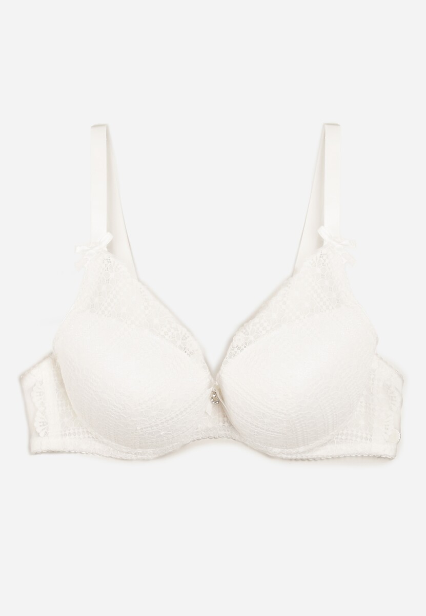 Sutien push-up bej deschis la culoare decorat cu dantelă și zirconiu Verikellia 2