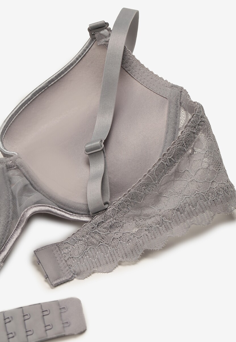 Sutien Push-Up Gri Deschis cu Dantelă Fină Alenmdra 3