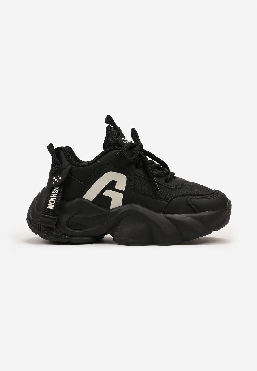 Czarne Buty Sportowe Sneakersy na Platformie z Tłoczeniem i Napisem Valanora 1