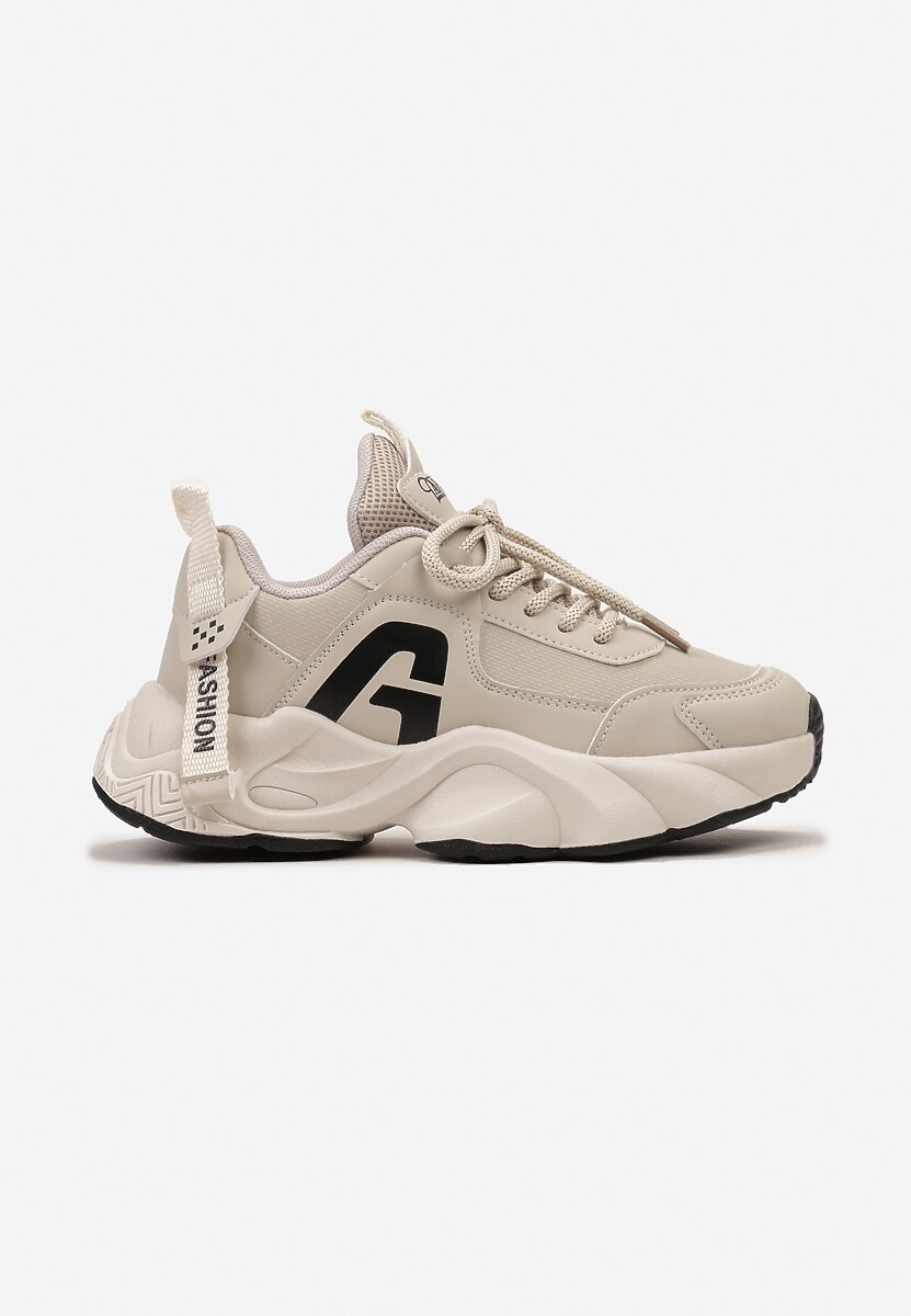 Beżowe Buty Sportowe Sneakersy na Grubej Piankowej Podeszwie Lessiona 1