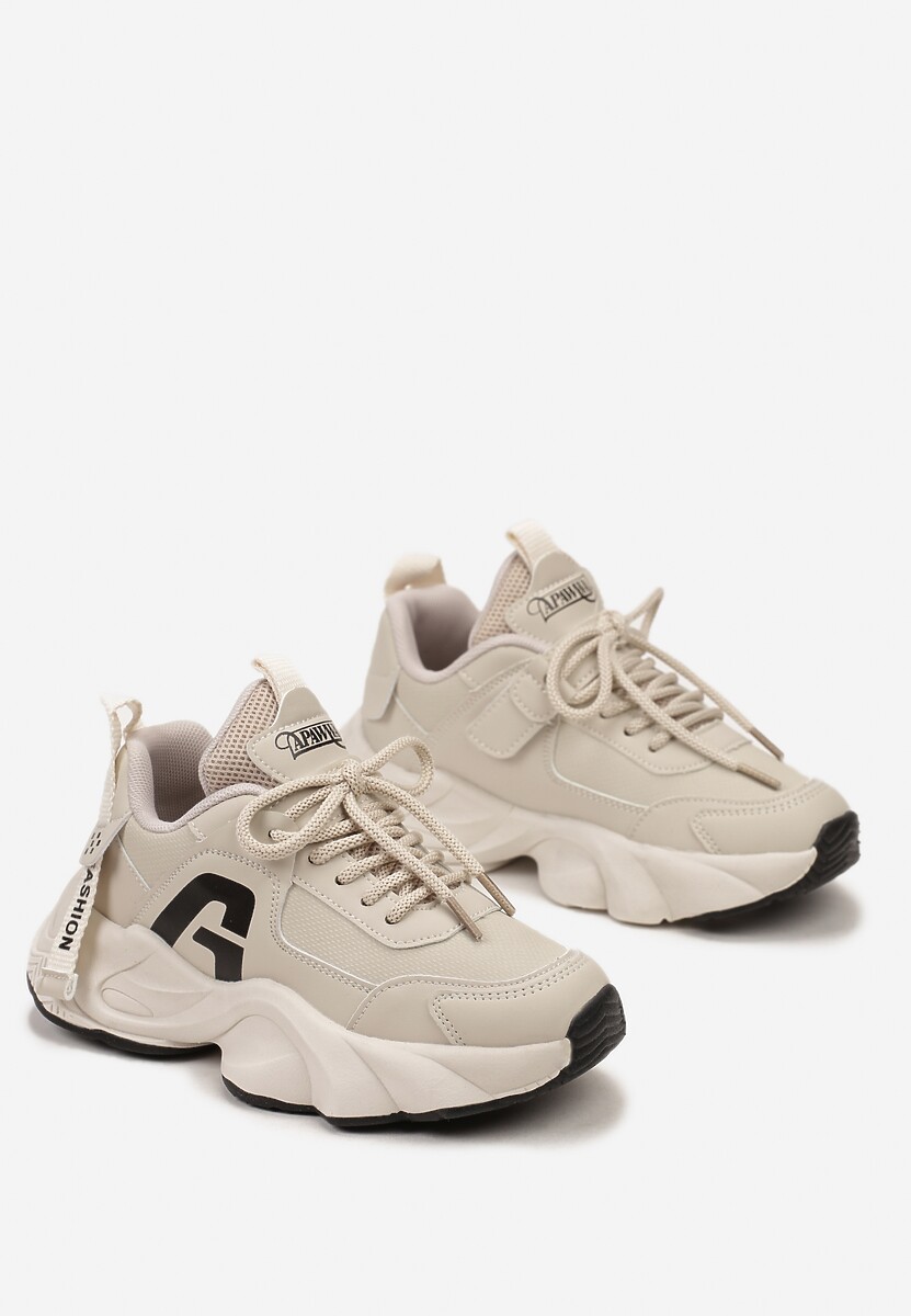 Beżowe Buty Sportowe Sneakersy na Grubej Piankowej Podeszwie Lessiona 2