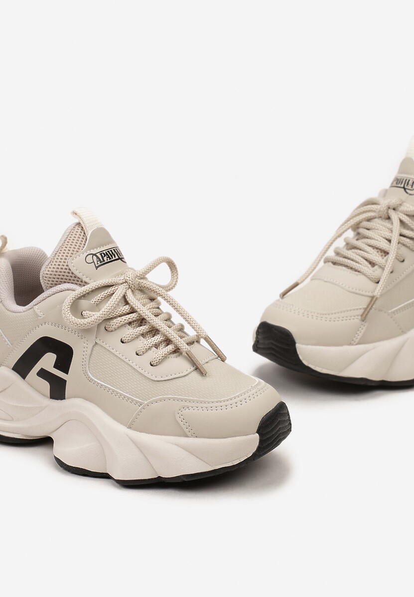 Beżowe Buty Sportowe Sneakersy na Grubej Piankowej Podeszwie Lessiona 3
