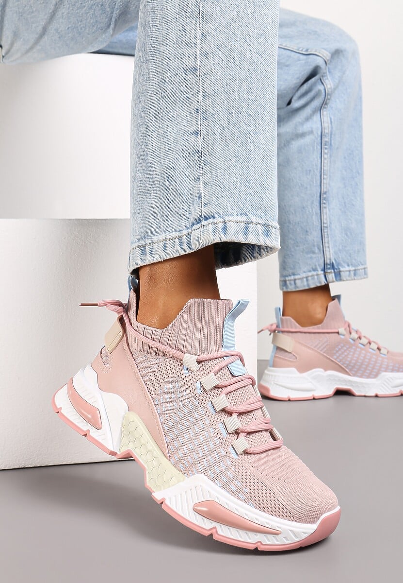Sneakers Roz Tricou Cu Talpă Groasă Și Carâmb Tip Șosetă Xille 1