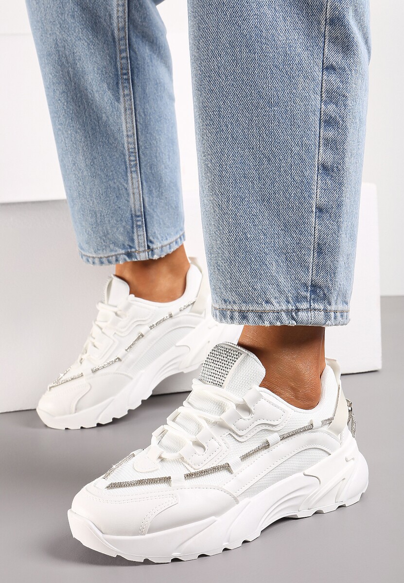 Sneakers Albi cu Șiret Ornamental cu Pietre Strass Saerina 1