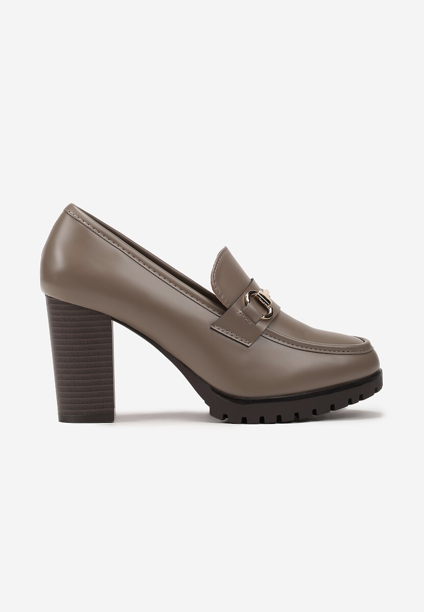 Bej Închis Elegant Pantofi cu Toc cu Platformă Decorați cu Cataramă Paivessa 3