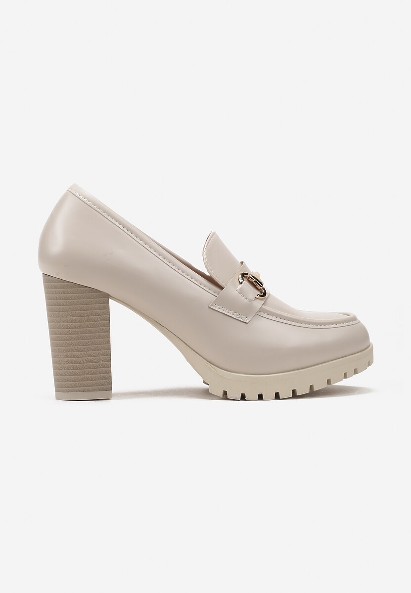 Bej Elegante Pantofi cu Toc și Platformă Decorați cu Cataramă Paivessa 3