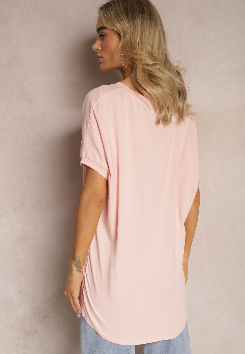 Różowy T-shirt Oversize o Przedłużonym Kroju Echinopa 3