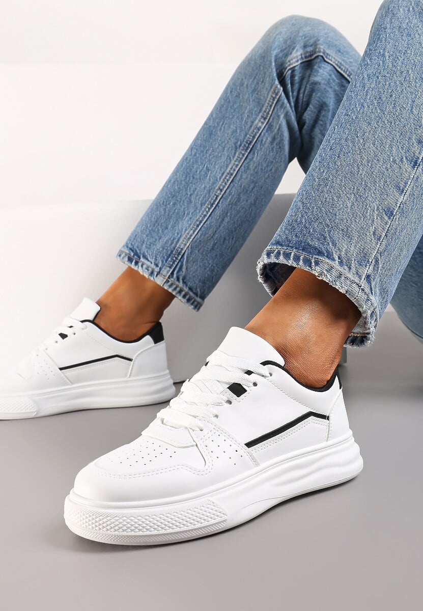 Biało-Czarne Sznurowane Sneakersy Ozdobione Perforacją i Przeszyciami Eglia 2