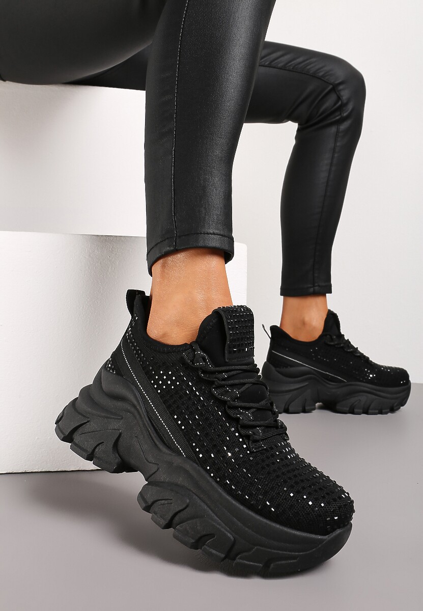 Sneakers Negri pe Platformă cu Carâmb cu Pietre Harilena 1