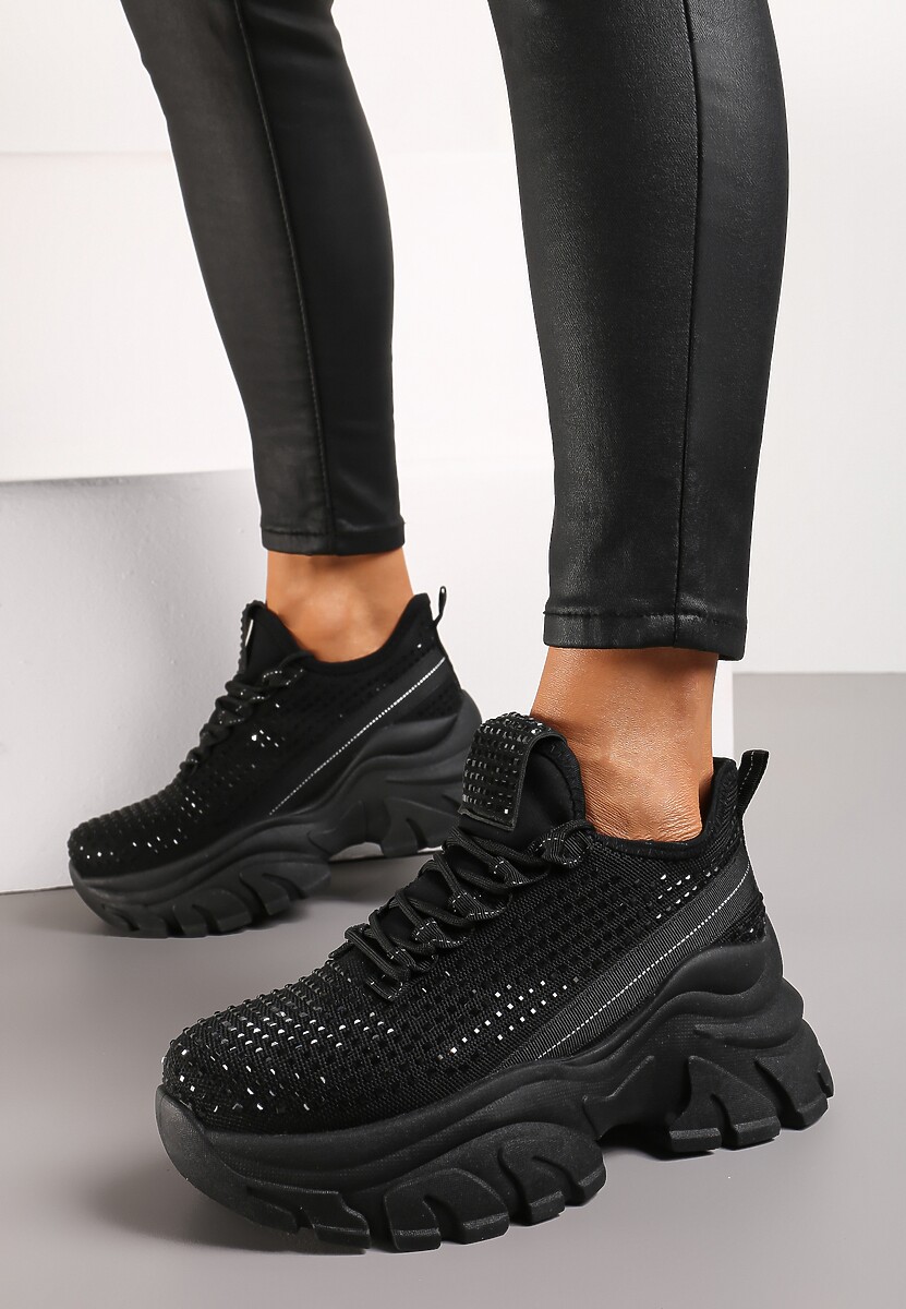 Sneakers Negri pe Platformă cu Carâmb cu Pietre Harilena 2
