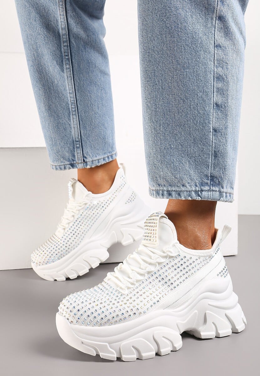 Sneakers Albi pe Platformă cu Partea Superioară cu Pietre Strass Harilena 1