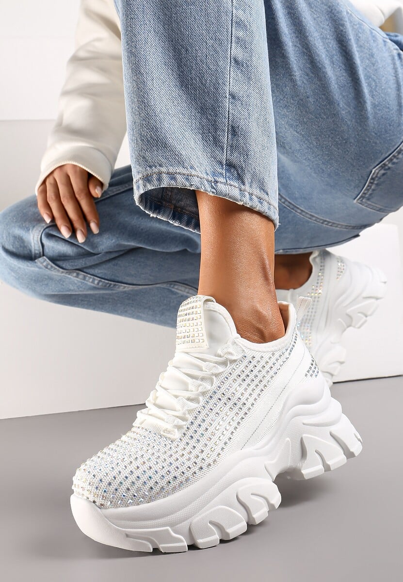 Sneakers Albi pe Platformă cu Partea Superioară cu Pietre Strass Harilena 2