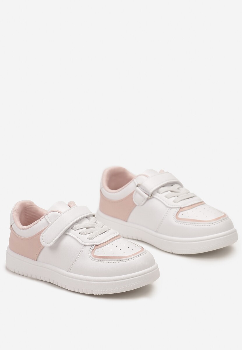 Biało-Różowe Buty Sportowe Sneakersy z Wkładką ze Skóry Naturalnej Zapinane na Rzep Seliara 2