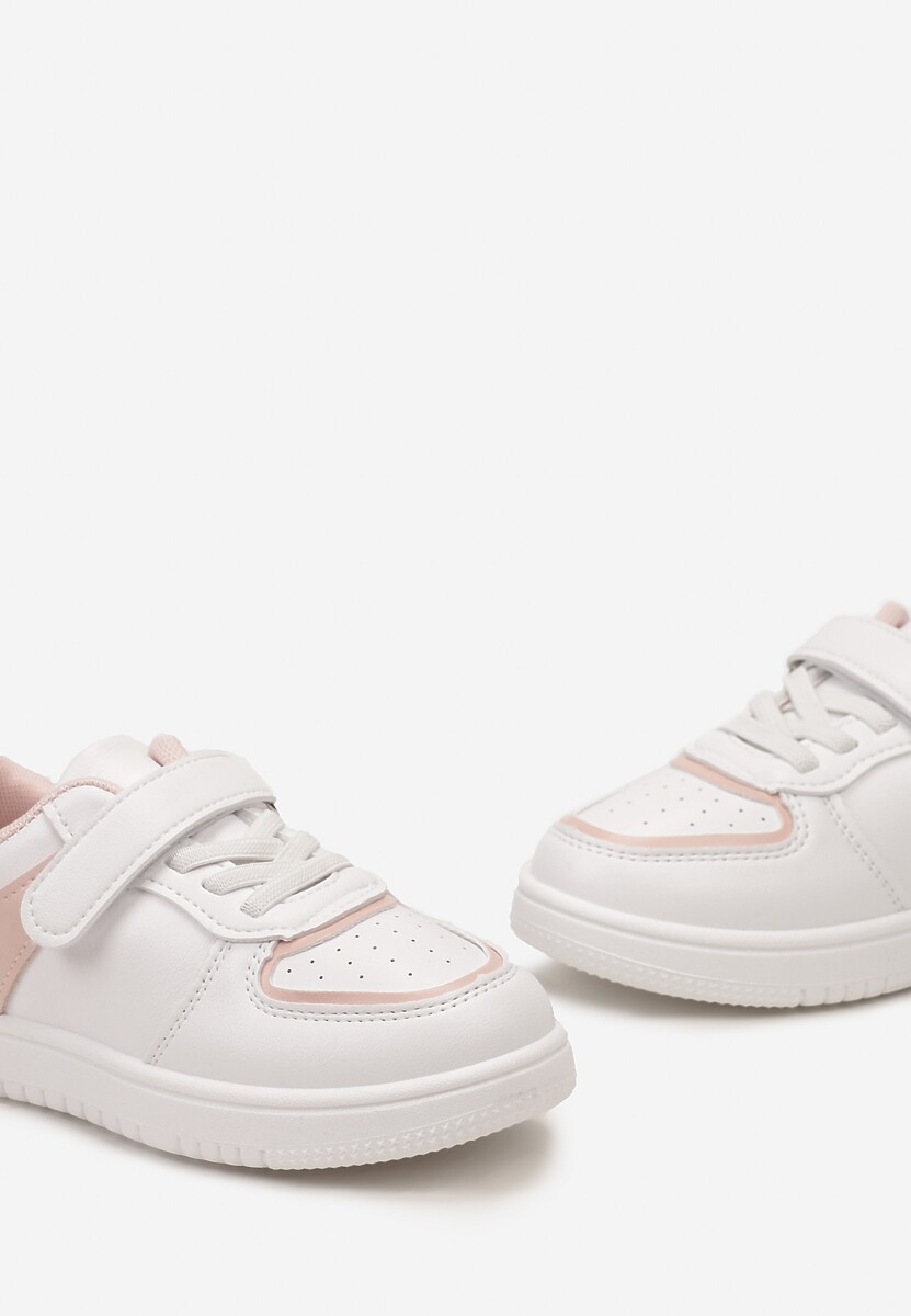 Biało-Różowe Buty Sportowe Sneakersy z Wkładką ze Skóry Naturalnej Zapinane na Rzep Seliara 3