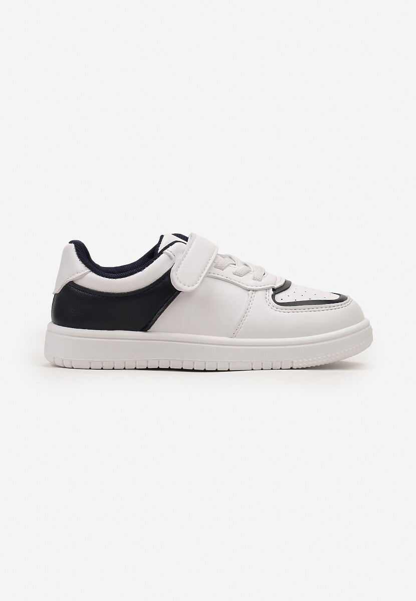 Biało-Granatowe Buty Sportowe Sneakersy z Wkładką ze Skóry Naturalnej Zapinane na Rzep Seliara 1