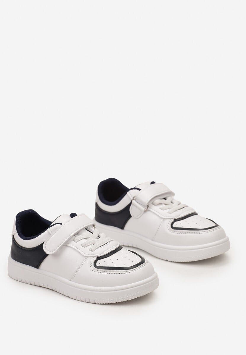 Biało-Granatowe Buty Sportowe Sneakersy z Wkładką ze Skóry Naturalnej Zapinane na Rzep Seliara 2