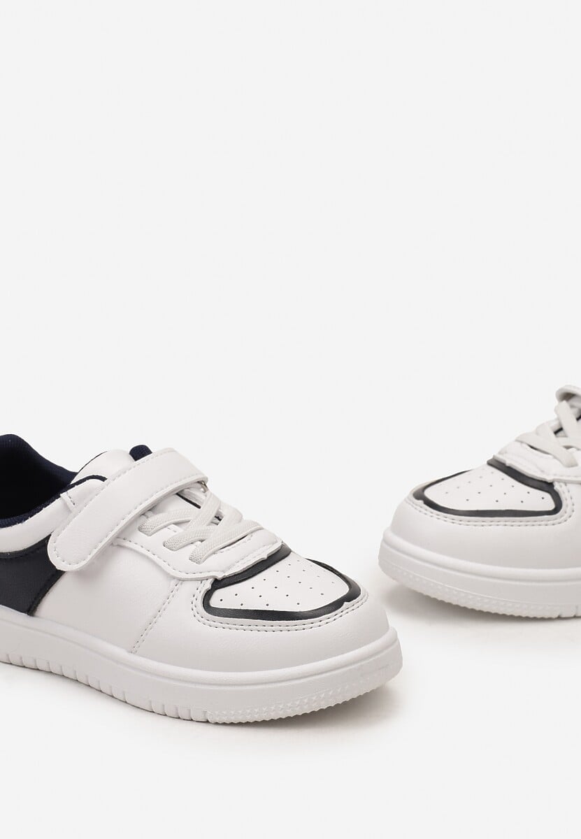 Biało-Granatowe Buty Sportowe Sneakersy z Wkładką ze Skóry Naturalnej Zapinane na Rzep Seliara 3