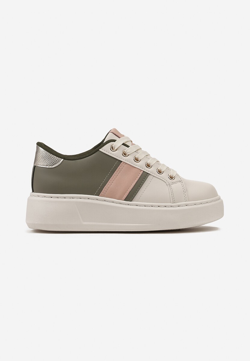 Biało-Zielone Sneakersy  ze Złotymi Aplikacjami na Grubej Podeszwie z Ozdobną Wstawką Bordea 3