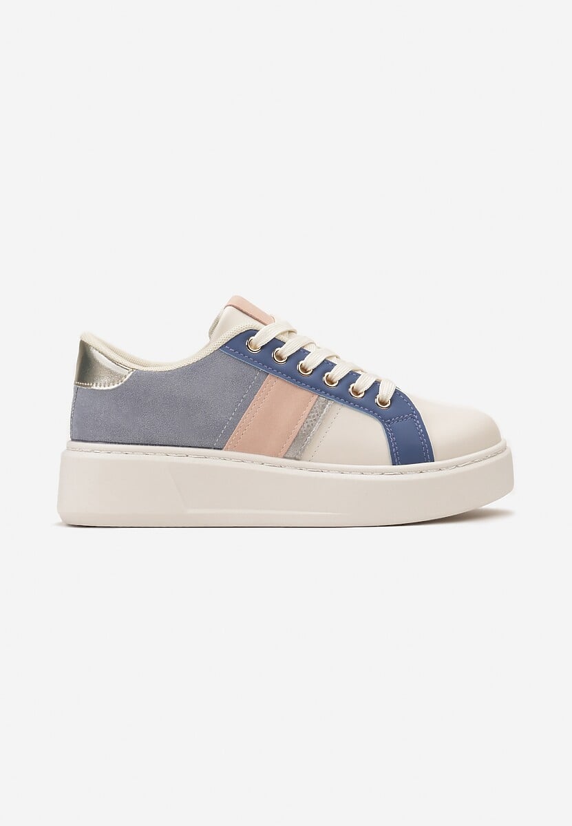 Biało-Niebieskie Buty Sneakersy  ze Złotymi Aplikacjami na Grubej Podeszwie z Ozdobną Wstawką Bordea 3