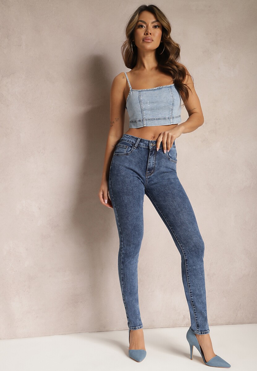 Granatowe Jeansy o Fasonie Skinny Quelisse 1