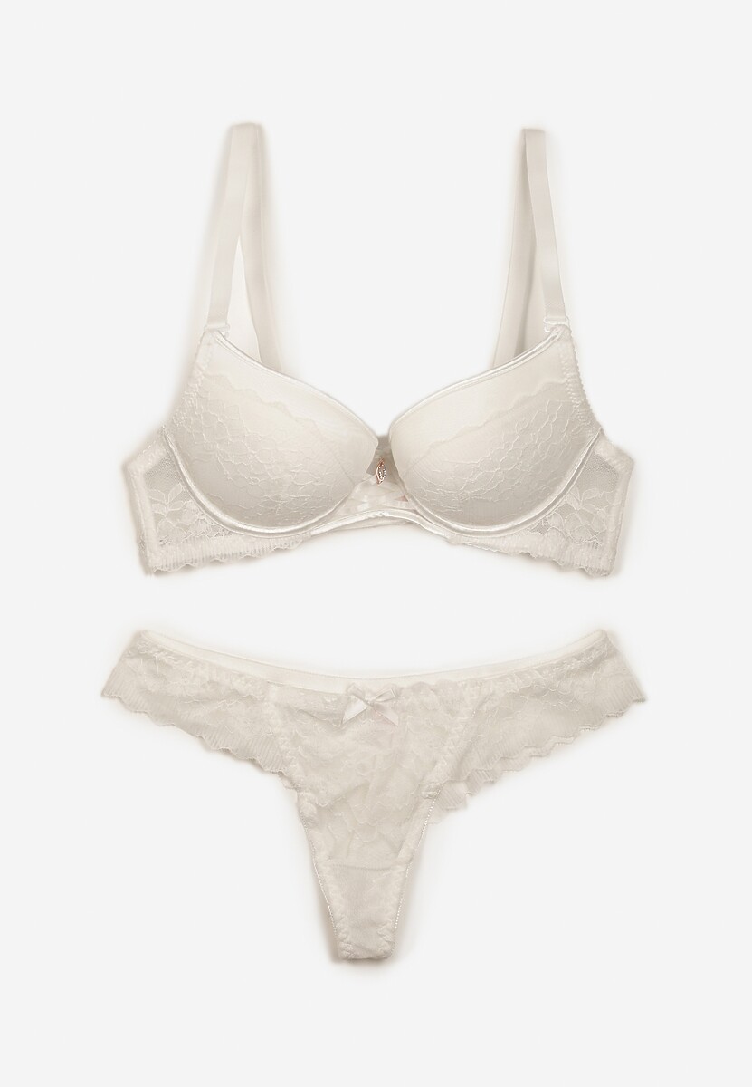 Set de Lenjerie Intimă din Dantelă Bej Deschis Sutien Push-Up cu Armătură și String Jasminesa 1