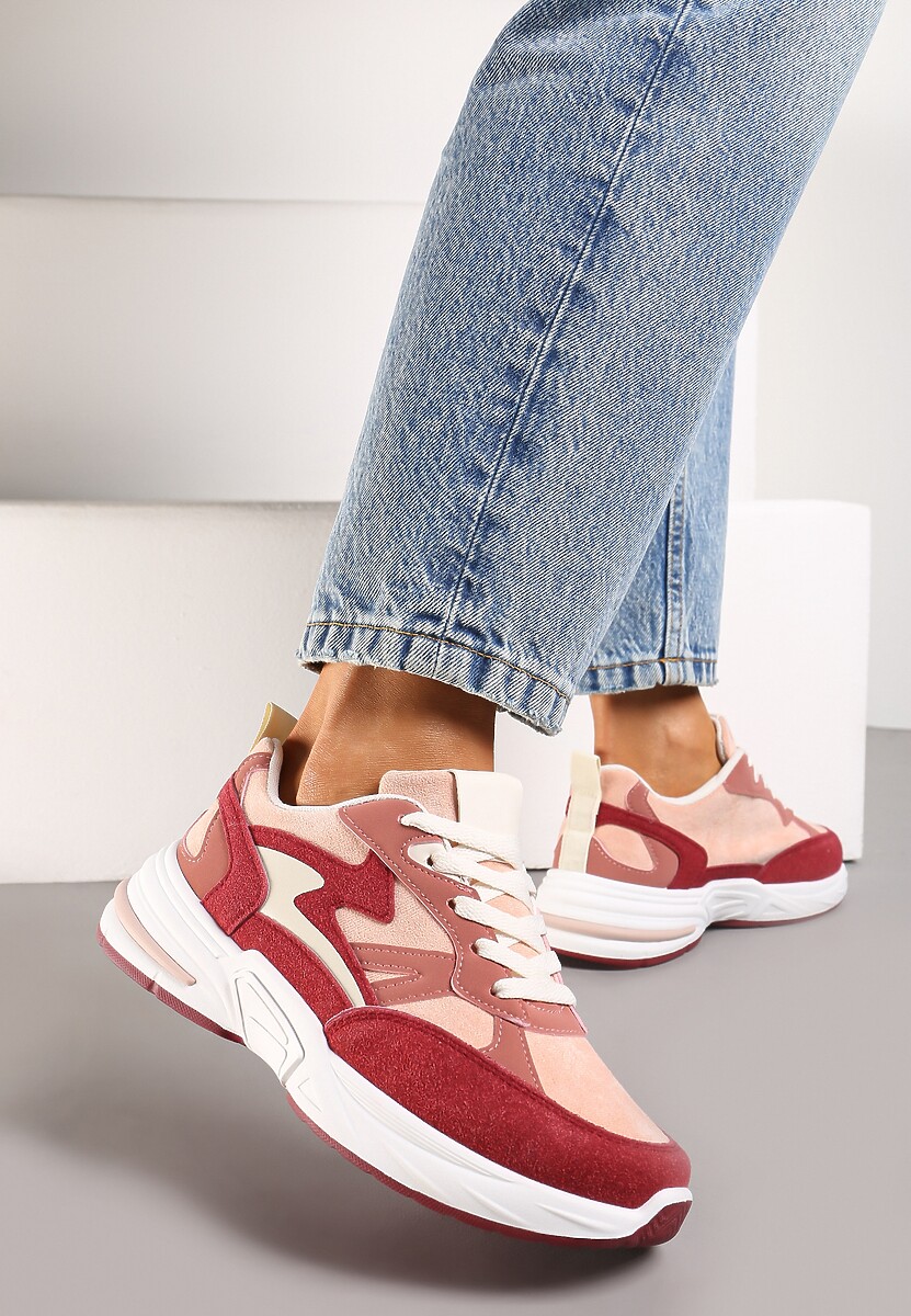 Sneakers Burgundia cu Șiret și Inserții din Material Eanfla 2