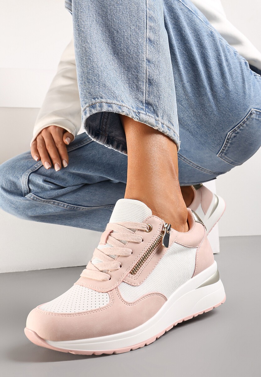 Różowe Sneakersy na Koturnie Ozdobione Krótkim Suwakiem Yurgia 1