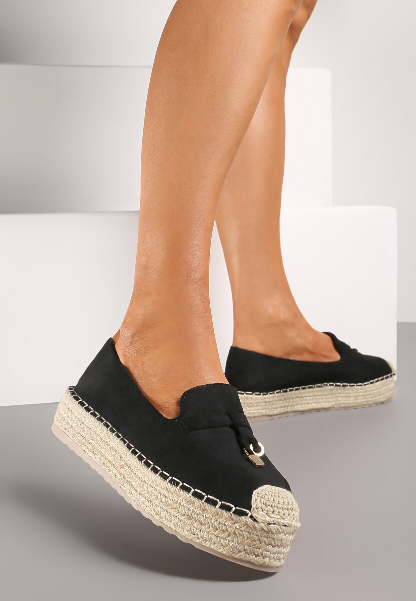 Espadrile Negre pe Platformă Împletită cu Detalii Metalice Zamielle 2