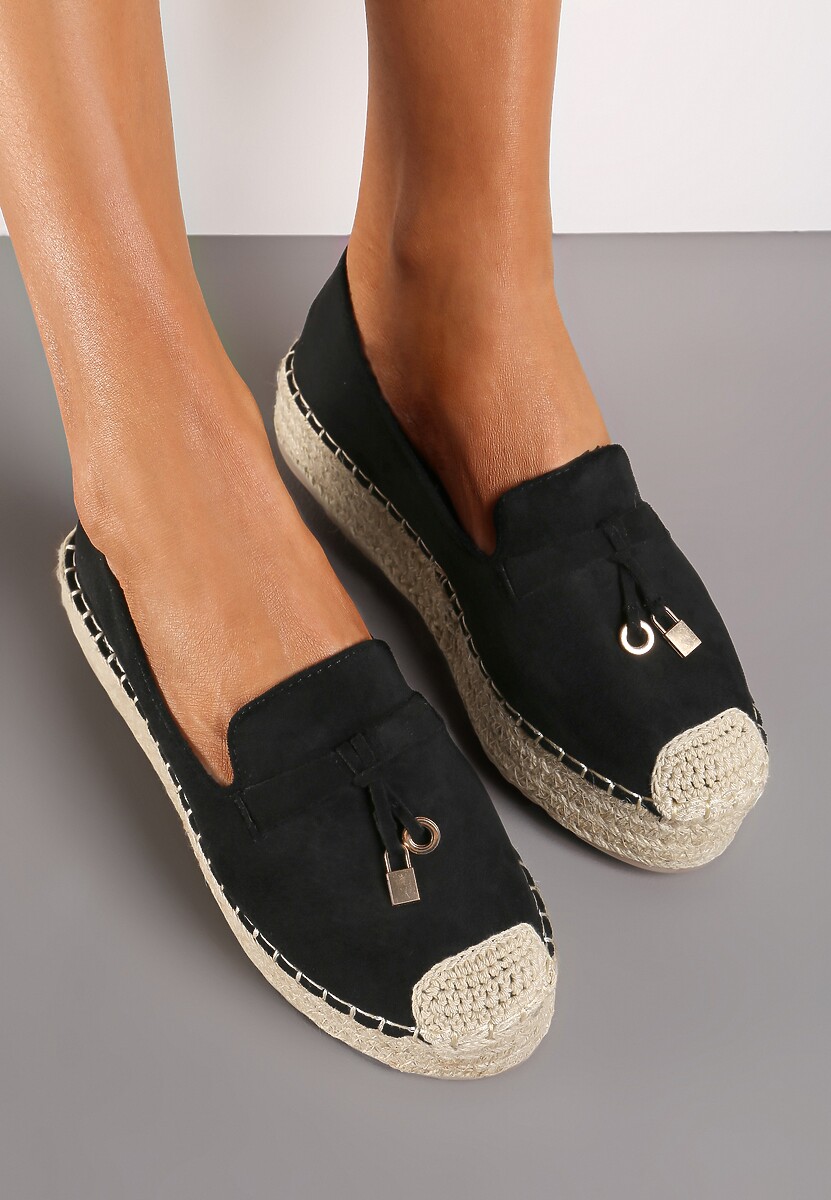 Espadrile Negre pe Platformă Împletită cu Detalii Metalice Zamielle 3
