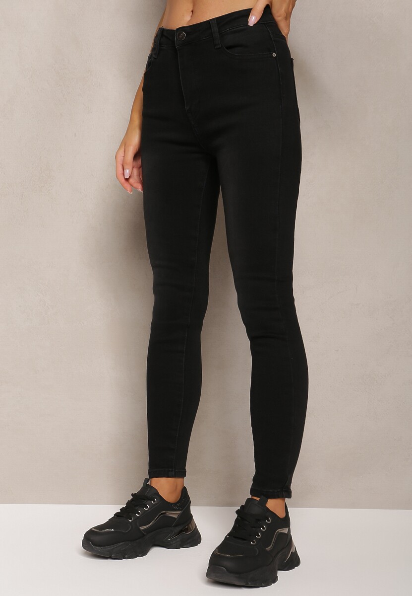 Blugi Skinny Negri High Waist cu Buzunare și Fermoar Emettiara 1