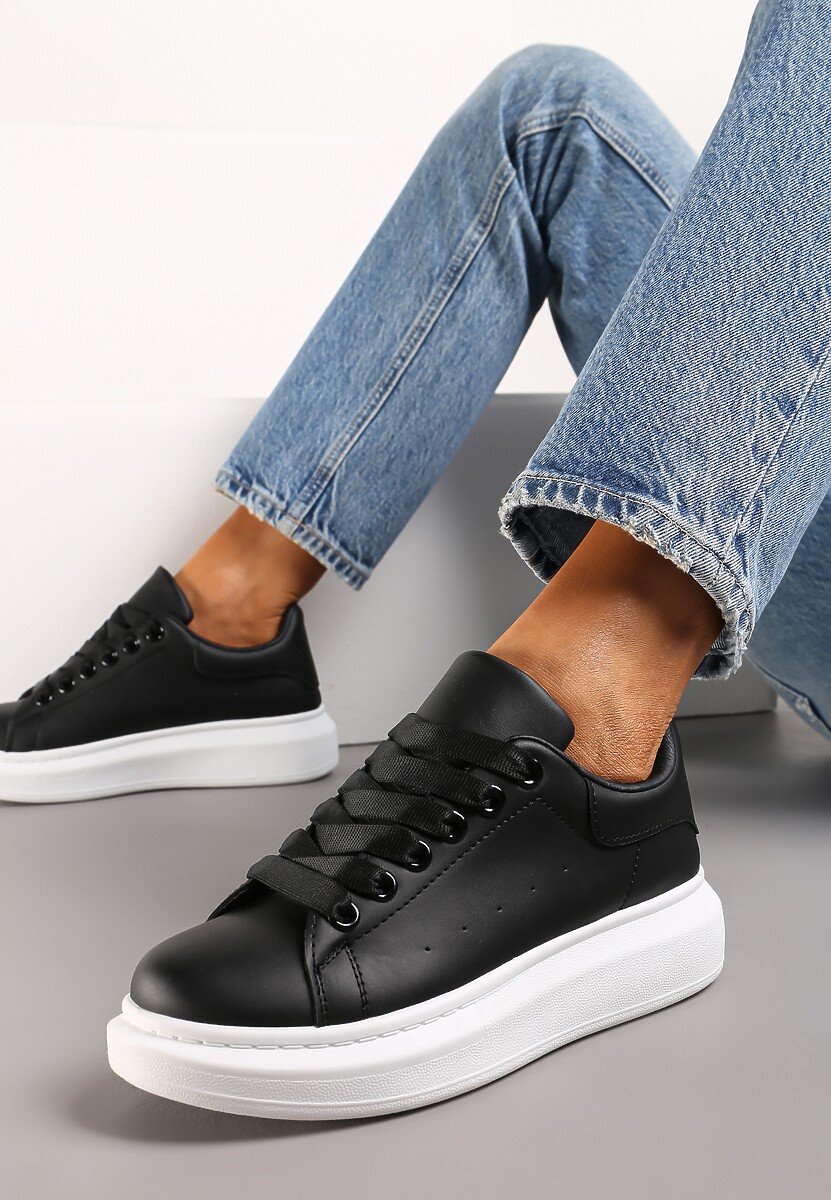 Czarne Sznurowane Sneakersy na Grubej Podeszwie Wicky 1