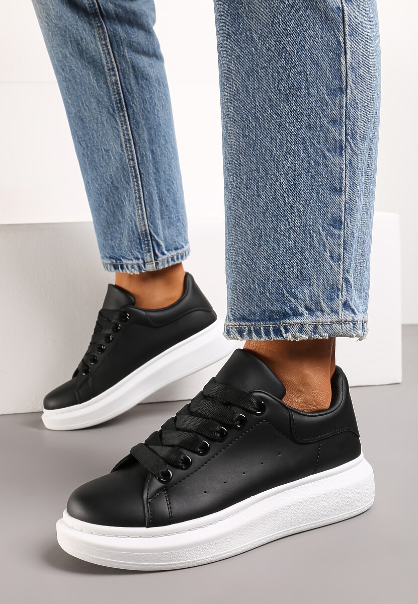 Czarne Sznurowane Sneakersy na Grubej Podeszwie Wicky 3
