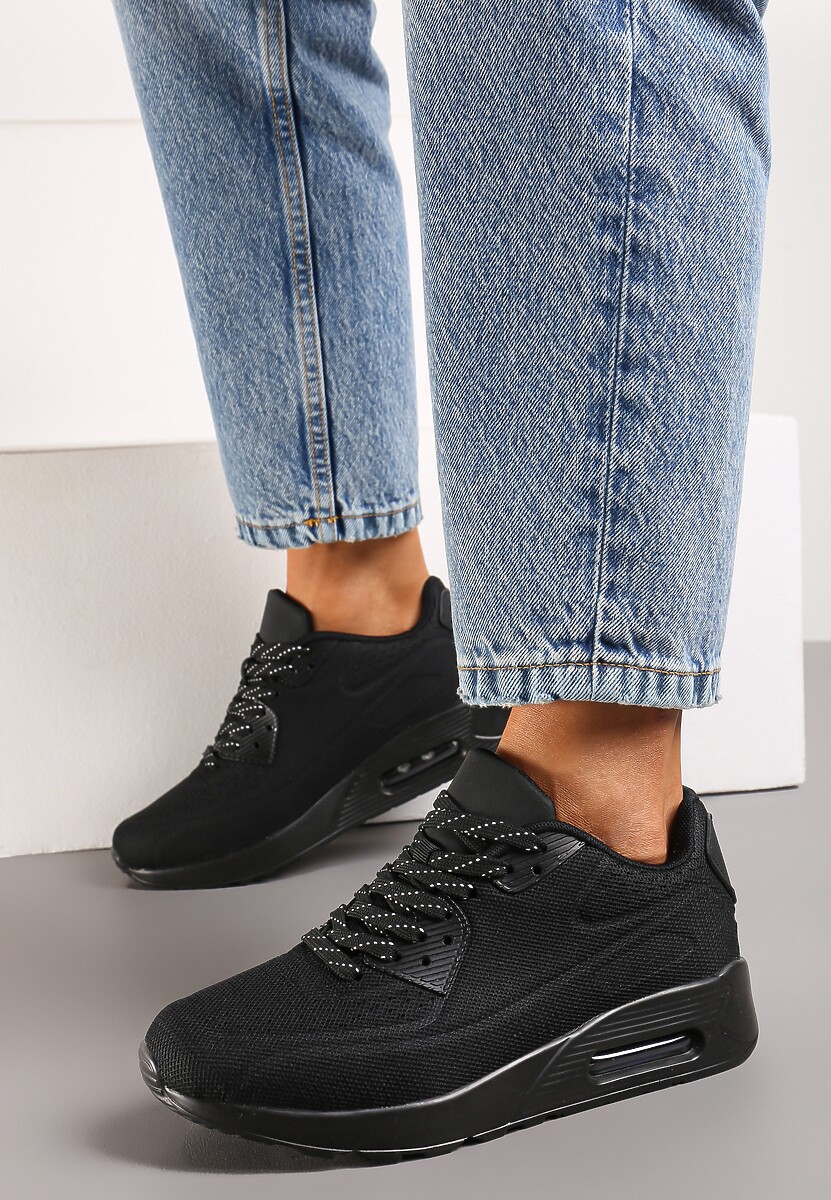 Czarne Sznurowane Sneakersy na Air Podeszwie Azorilda 1